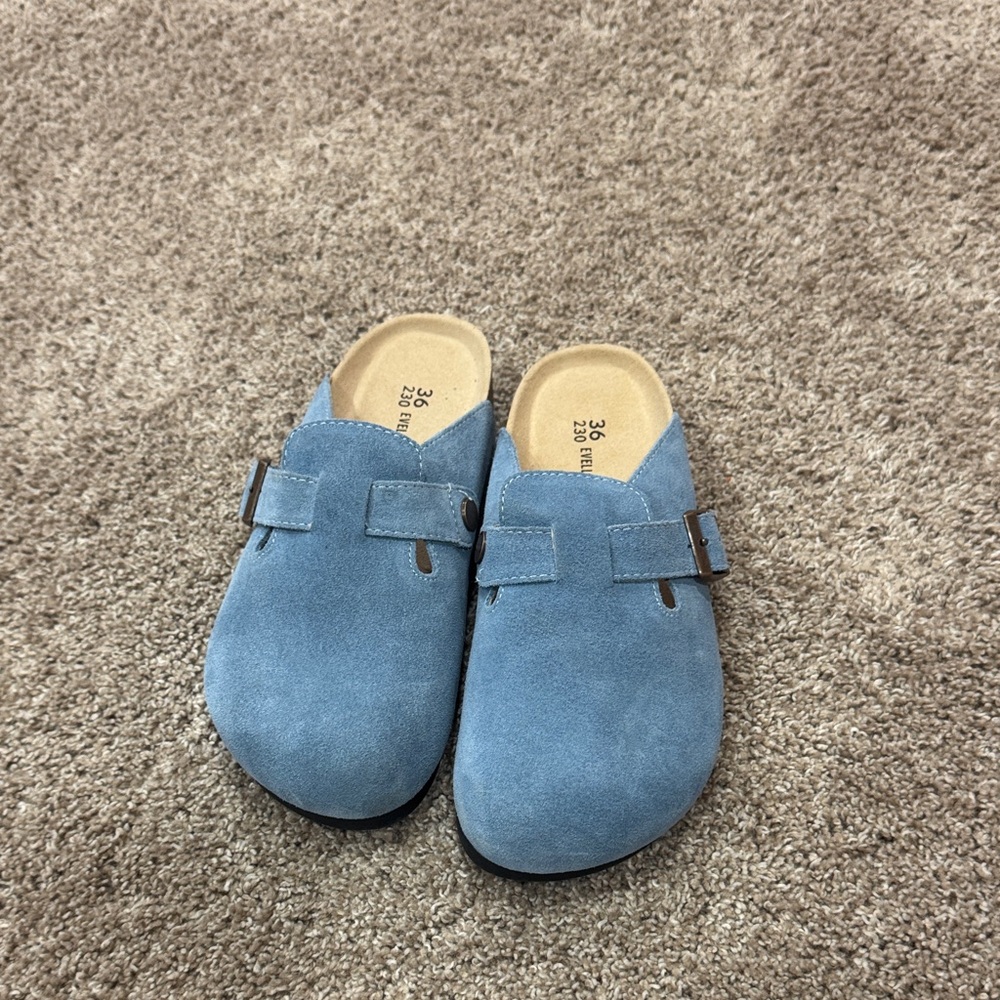 Birkenstock look-a-like - Evelyhood Blue Suede Clog Slides – Size 36 (US 5.5) - Picture 2 of 7